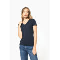 Camiseta de punto piqué con cuello de pico mujer