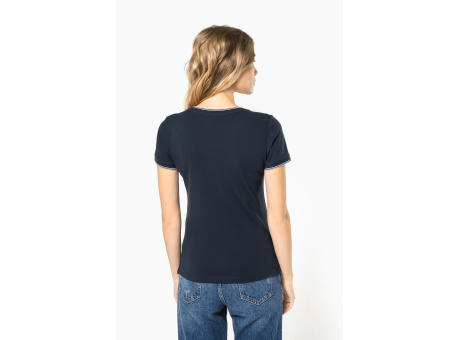 Camiseta de punto piqué con cuello de pico mujer
