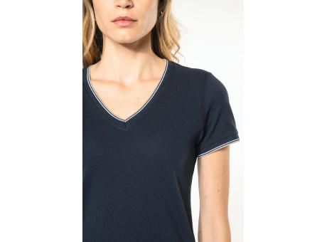 Camiseta de punto piqué con cuello de pico mujer