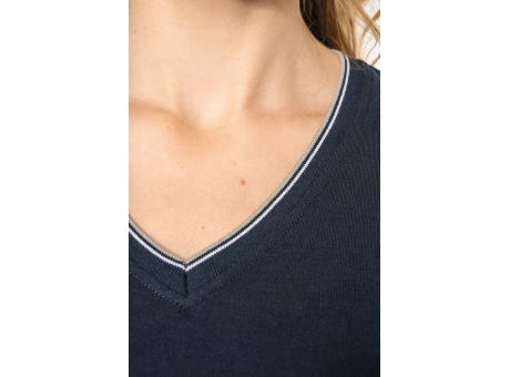 Camiseta de punto piqué con cuello de pico mujer