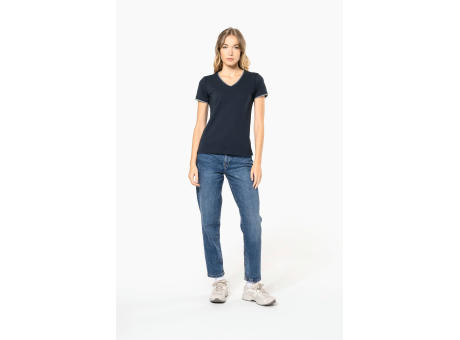 Camiseta de punto piqué con cuello de pico mujer
