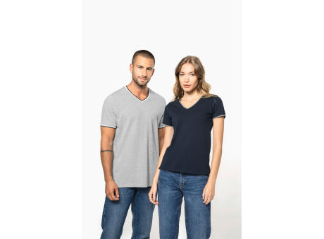 Camiseta de punto piqué con cuello de pico mujer