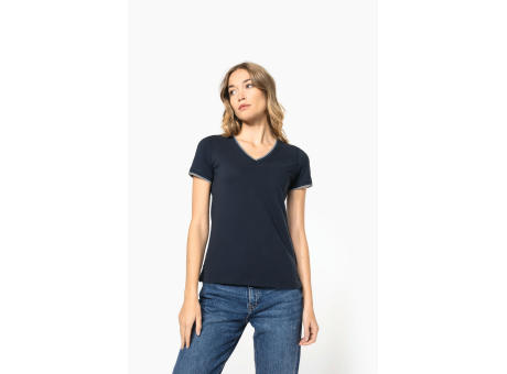 Camiseta de punto piqué con cuello de pico mujer