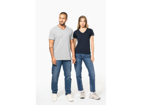 Camiseta de punto piqué con cuello de pico mujer