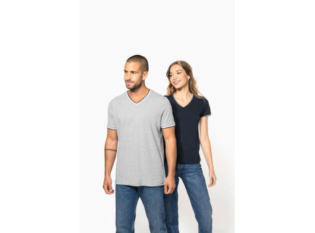 Camiseta de punto piqué con cuello de pico mujer