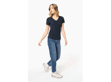 Camiseta de punto piqué con cuello de pico mujer