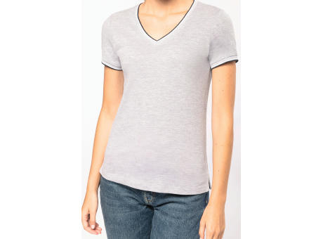 Camiseta de punto piqué con cuello de pico mujer