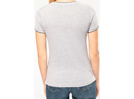 Camiseta de punto piqué con cuello de pico mujer