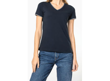 Camiseta de punto piqué con cuello de pico mujer