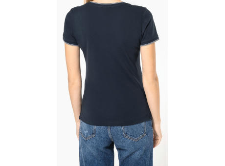 Camiseta de punto piqué con cuello de pico mujer