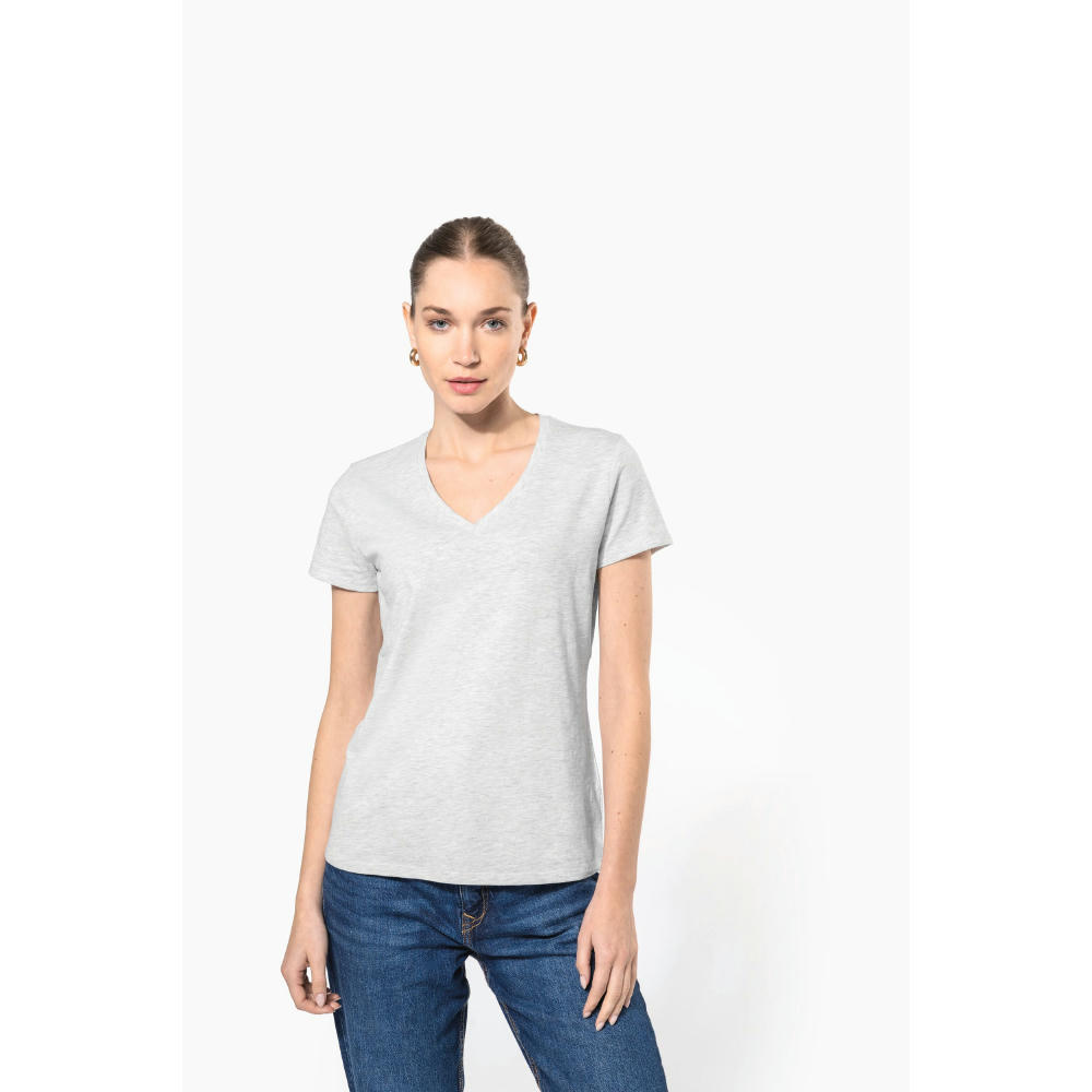 Camiseta de manga cota y cuello de pico mujer