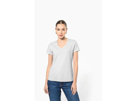 Camiseta de manga cota y cuello de pico mujer