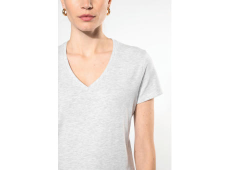 Camiseta de manga cota y cuello de pico mujer