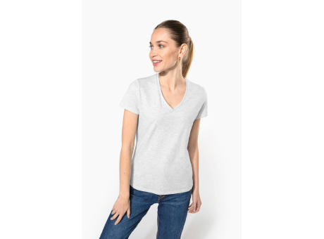 Camiseta de manga cota y cuello de pico mujer