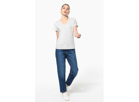 Camiseta de manga cota y cuello de pico mujer