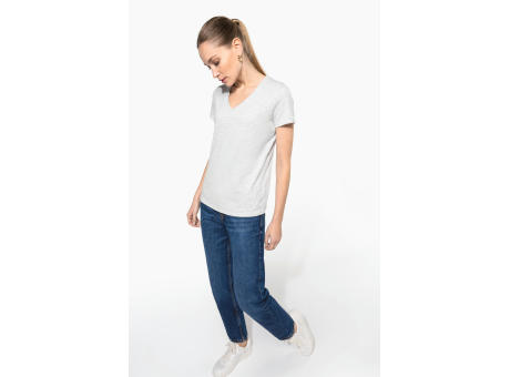 Camiseta de manga cota y cuello de pico mujer