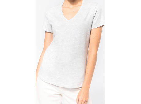 Camiseta de manga cota y cuello de pico mujer