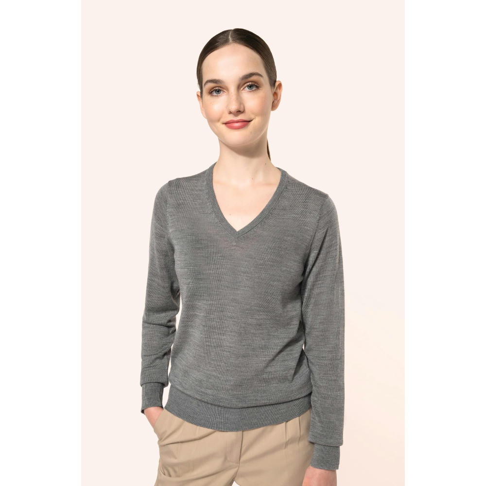 Jersey lana merina cuello de pico mujer