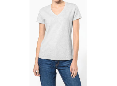 Camiseta de manga cota y cuello de pico mujer