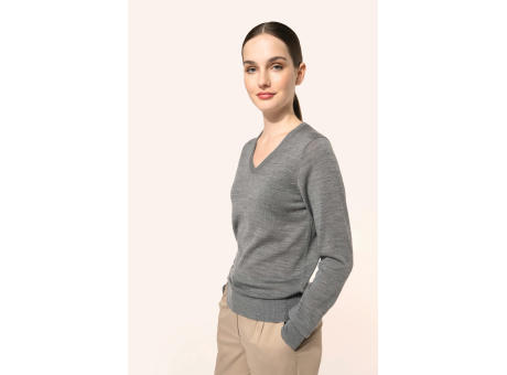 Jersey lana merina cuello de pico mujer