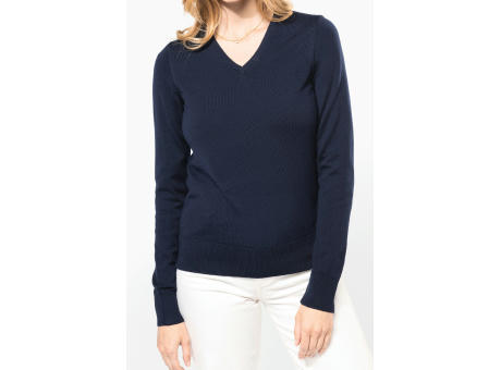 Jersey lana merina cuello de pico mujer
