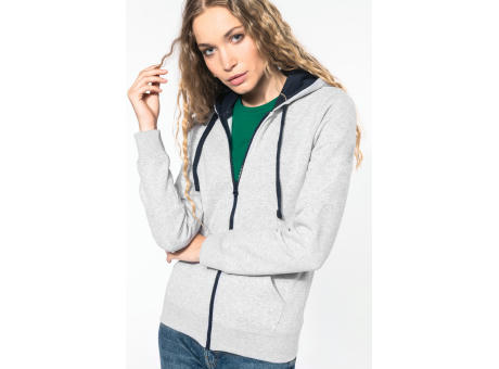 Sudadera capucha y cremallera contrastada mujer