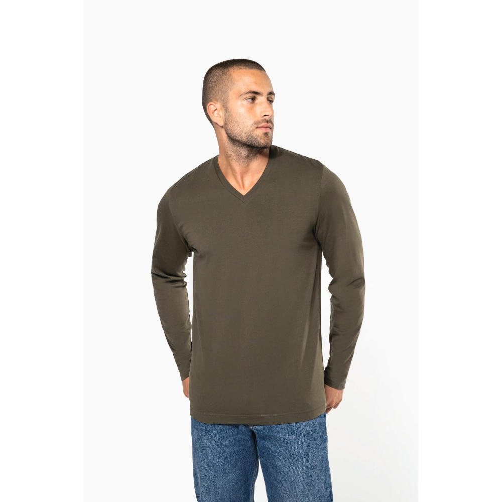 Camiseta manga larga y cuello de pico hombre