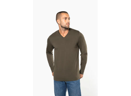 Camiseta manga larga y cuello de pico hombre