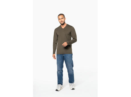 Camiseta manga larga y cuello de pico hombre