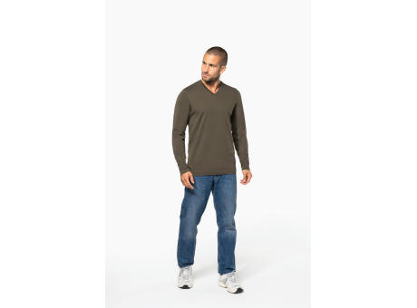 Camiseta manga larga y cuello de pico hombre
