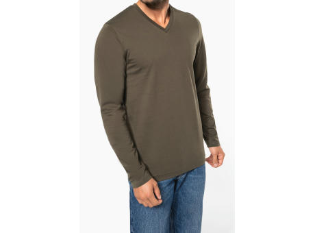 Camiseta manga larga y cuello de pico hombre