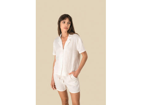 Camisa manga corta de lino y cuello bowling mujer