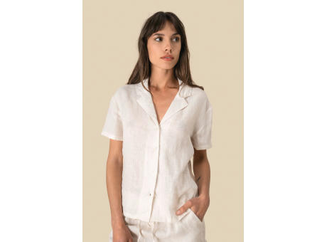 Camisa manga corta de lino y cuello bowling mujer
