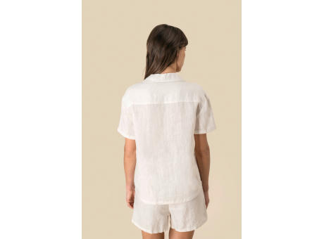 Camisa manga corta de lino y cuello bowling mujer