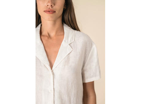 Camisa manga corta de lino y cuello bowling mujer
