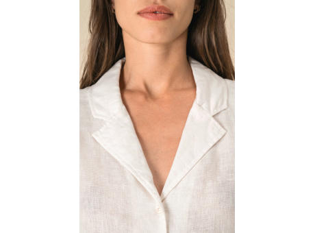 Camisa manga corta de lino y cuello bowling mujer