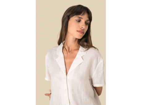 Camisa manga corta de lino y cuello bowling mujer