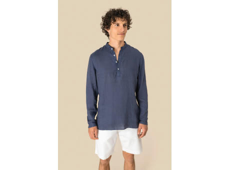 Camisa cuello mao efecto lavado de lino hombre