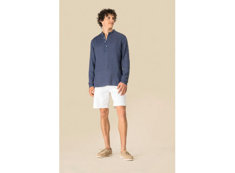 Camisa cuello mao efecto lavado de lino hombre