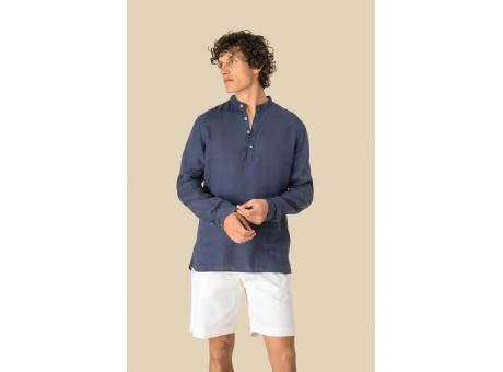 Camisa cuello mao efecto lavado de lino hombre