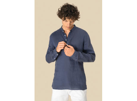 Camisa cuello mao efecto lavado de lino hombre