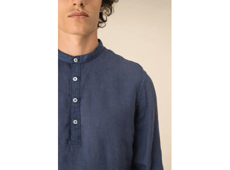 Camisa cuello mao efecto lavado de lino hombre