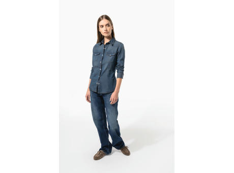 Camisa denim manga larga mujer