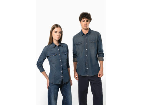 Camisa denim manga larga hombre