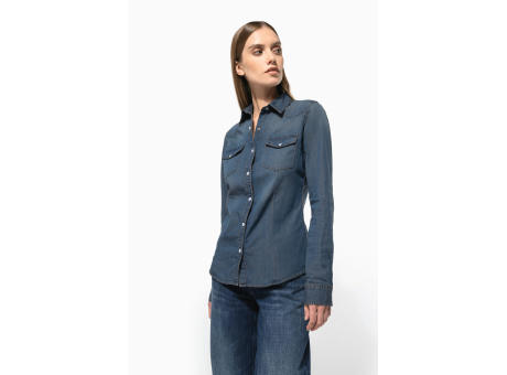 Camisa denim manga larga mujer