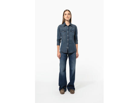 Camisa denim manga larga mujer