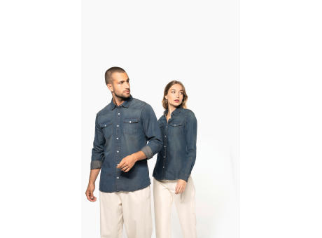 Camisa denim manga larga hombre