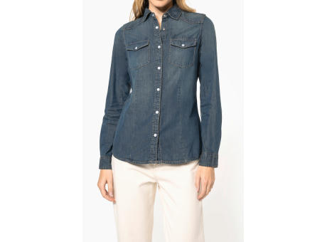 Camisa denim manga larga mujer
