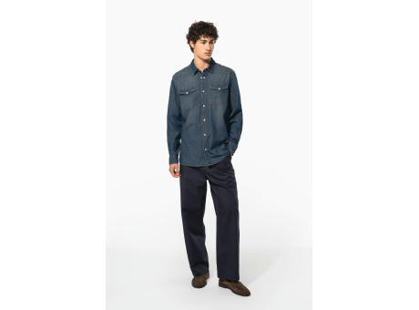 Camisa denim manga larga hombre