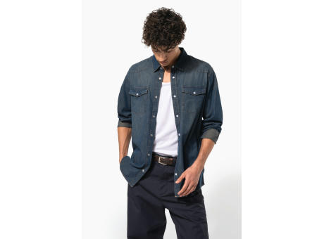 Camisa denim manga larga hombre